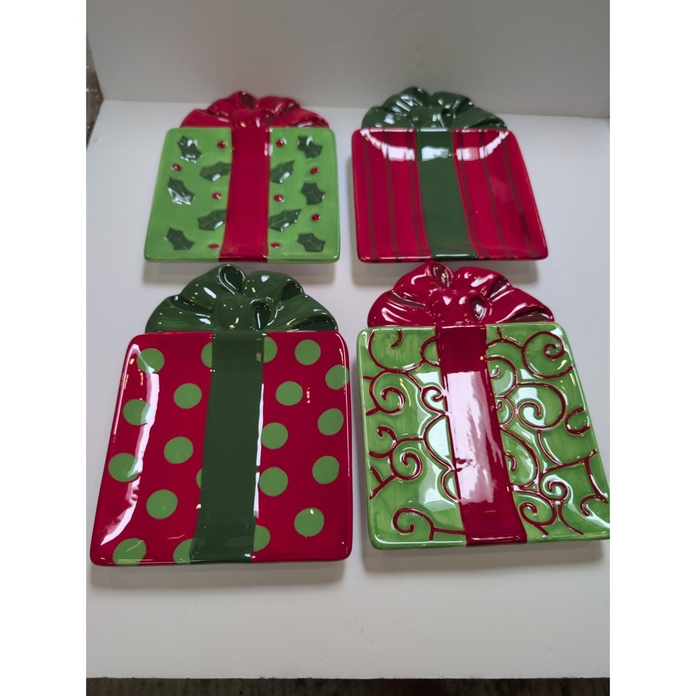 Christmas Fitz And Floyd  Snack Plates Set of 4 Gourmet Kringle Christmas